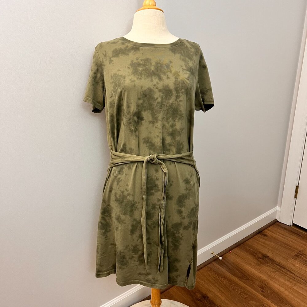 PACT Short Sleeve Tie Waist Dress Women's XL Green Tie Dye Organic Cotton - Picture 9 of 12